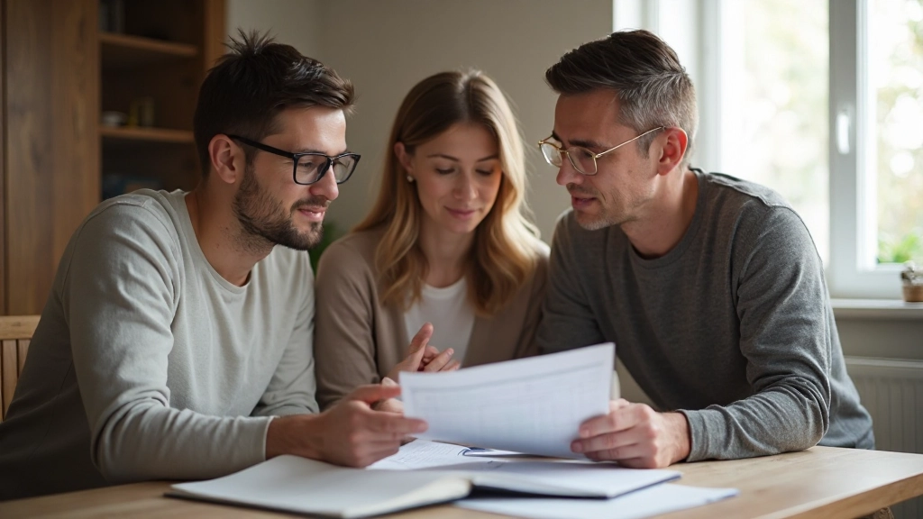 Семья обсуждает финансовые планы за обеденным столом дома