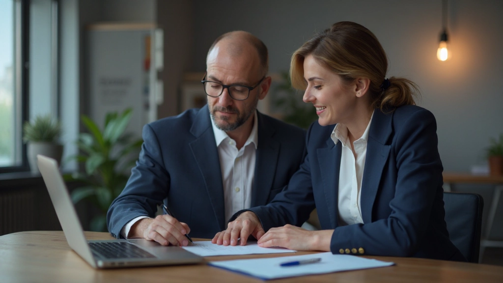 Профессиональный консультант проводит финансовую консультацию с клиентом за столом