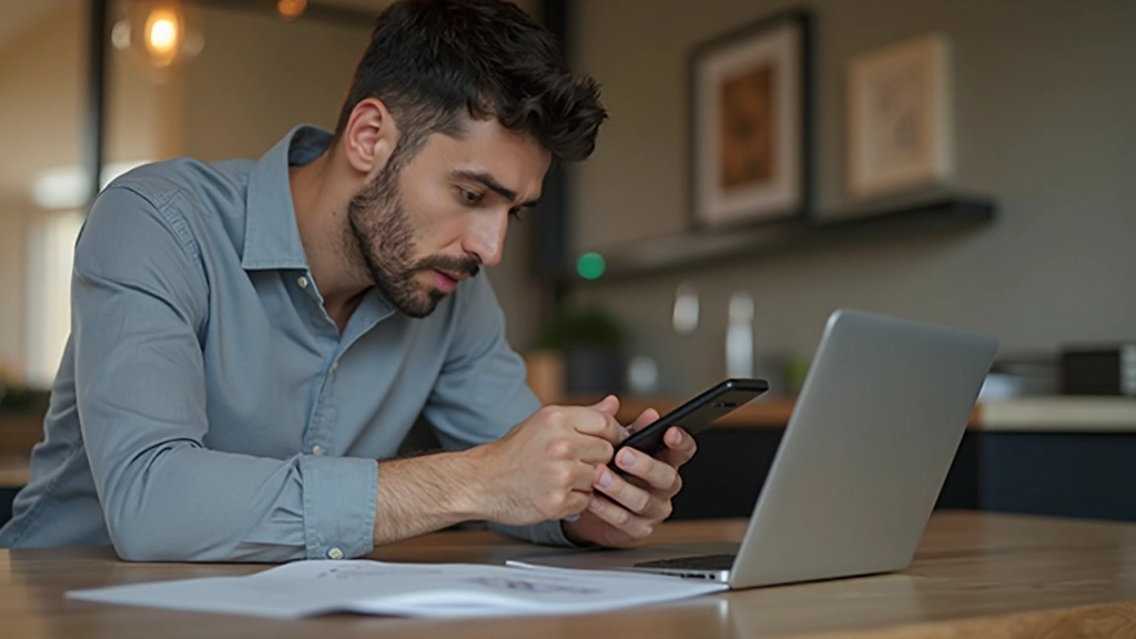 Человек использует приложение на телефоне для отслеживания расходов