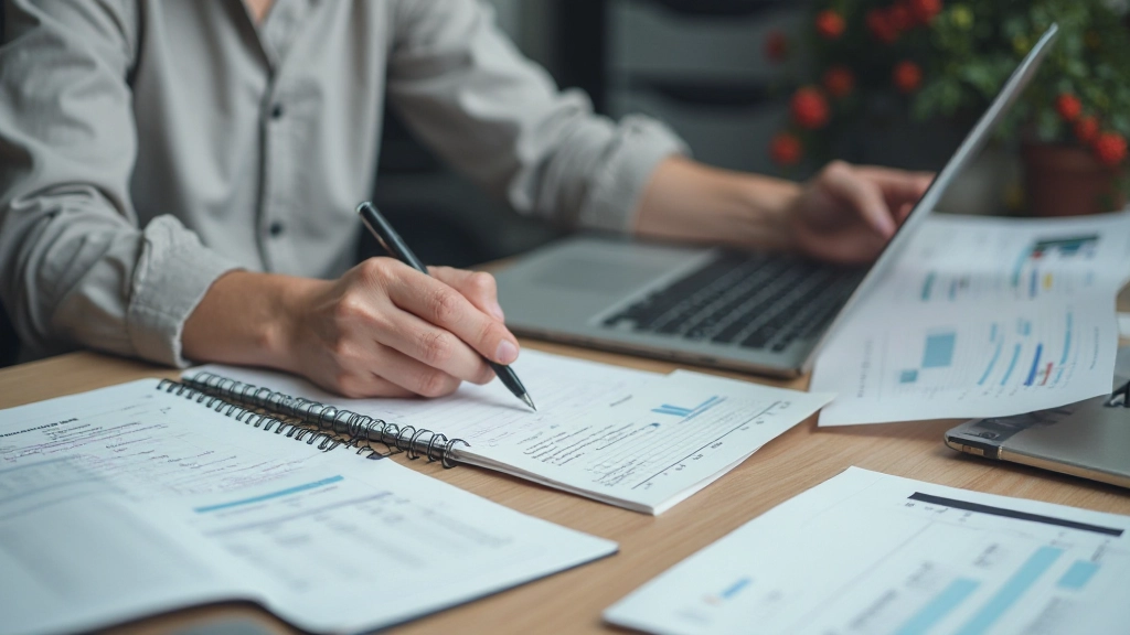 Таблица с категориями бюджета и финансовыми документами на столе